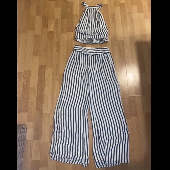 Arden B Other - Arden B Black White Stripe Two Piece Set Halter Top Wide Leg Pants Small Y2K